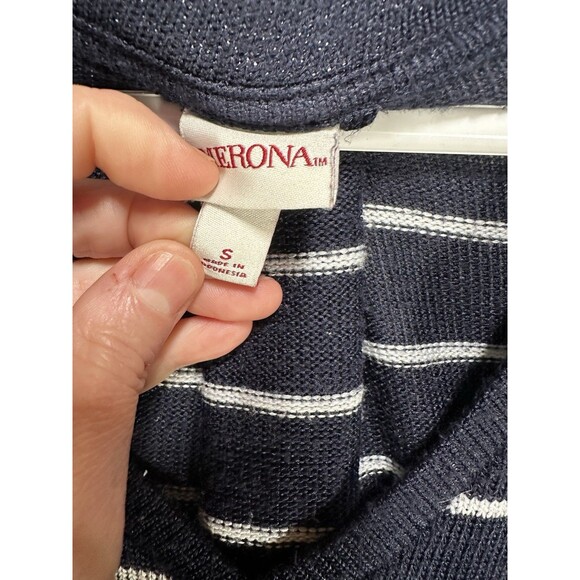 Merona V-neck Navy Blue Striped Nautical Slouch Sweater Oversized Women’s Small - Picture 2 of 7